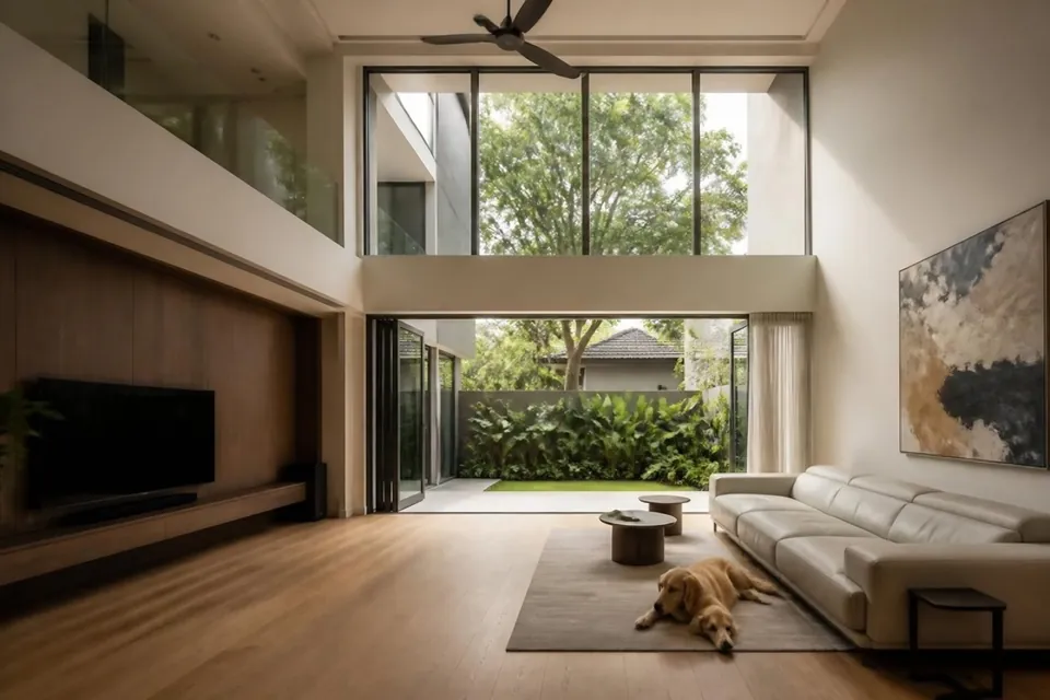 AI image of an engineered oak floor in a landed home