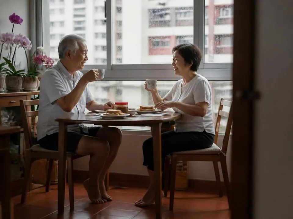 AI image of a couple having kopi at home